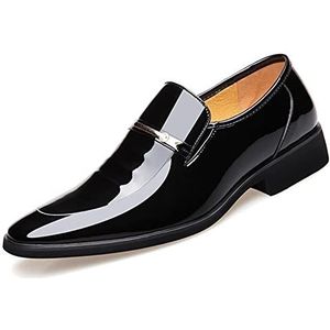Geklede schoenen for heren Instapper met ronde neus Glanzend veganistisch leer Antislip lage top Antislip buiten (Color : Black, Size : 42 EU)