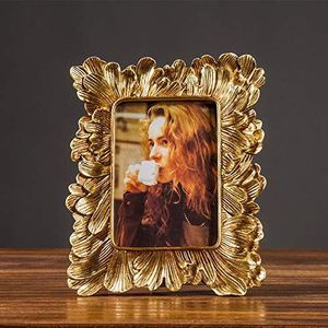 Europese retro gouden hars fotolijst blad iris bloem set 6 inch fotolijst woonaccessoires decoratie cadeau 19,2x15,1 cm goud