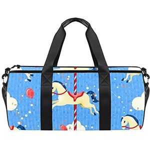 Reizen strandtassen, grote sport gym overnachting duffle carrousel paard blauwe print schoudertas met droge natte zak