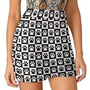 Voetafdruk Kat Pet Plaid Sjaal Vrouwen Skorts Hoge Taille Tennisrok Gelaagde Korte Mini Rok Culottes Skorts Met Zakken 2XL