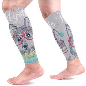 EZIOLY Husky Hipster Hond in Bril Sport Kalf Compressie Mouwen Been Compressie Sokken Kalf Guard voor hardlopen, Fietsen, Moederschap, Reizen, Verpleegkundigen