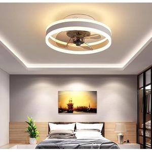 AHWEKR Omkeerbare plafondlamp, ventilator, stil, afstandsbediening, 6 snelheden, slaapkamer, plafondventilator met modern licht, woonkamer, Φ40 cm, 30 W, dimbaar, led, plafondventilator, wit