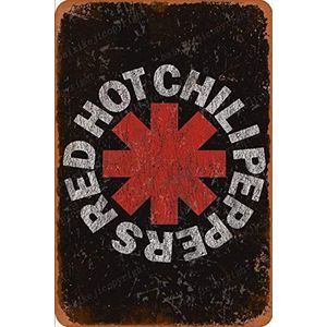 Cimily Rode Hot Chili Peppers - Vintage Logo Tin Retro Teken Vintage Poster Plaque Muur Decor voor Bar Cafe Tuin Slaapkamer Kantoor Hotel 20x30 Cm