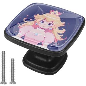 JYPLUSH voor Princess Peach ABS & glazen vierkante ladetrekkers met schroeven (4 stuks) - 3 x 2,1 x 2 cm-moderne kastknoppen voor keuken, badkamer, dressoir - eenvoudig te installeren-Stijlvolle