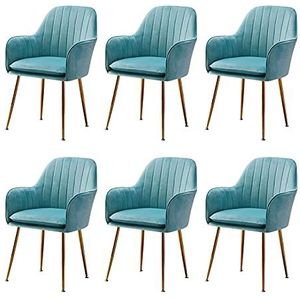 GEIRONV Verstelbare voeten stoelen set van 6, met metalen benen woonkamer make-up stoel fluwelen stoel en rugleuning fauteuil Eetstoelen (Color : Sky blue)