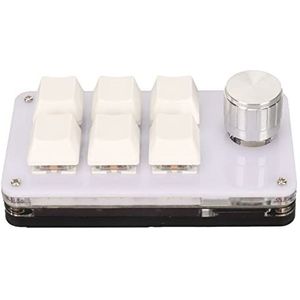 Mini-Toetsenbord, 6-toetsen Veelgebruikte Blauwe Schakelaar Toetsenbord met één Hand Plug en Play Algemeen voor Computer (Wit)