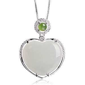 GBHJJ Jade halsketting, jade hanger, smaragdgroene ketting voor dames, sterling zilveren jaspis hart witte jade hanger, 18""(met geschenkdoos), unisex