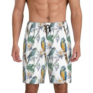 Heren Papegaaien Op Takken Print Lounge Shorts Pyjama Bottoms Nachtkleding Shorts Kerst Shorts Losse Sportbroek, Zwart, L