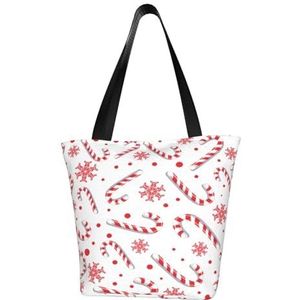 BeNtli Schoudertas, Canvas Tote Grote Tas Vrouwen Casual Handtas Herbruikbare Boodschappentassen, Kerst Rode Snoep Riet, zoals afgebeeld, Eén maat