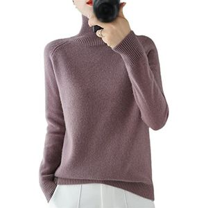 Dames rolkraag kasjmier wollen trui herfst winter effen kleur gebreide trui vrouwelijk casual basic onderkant trui trui trui, Lila Paars, L