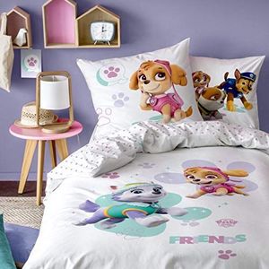 Paw Patrol beddengoed voor meisjes, Skye & Everest, voor kinderen, 1 kussensloop 80 x 80 cm + 1 dekbedovertrek 135 x 200 cm, 100% katoen
