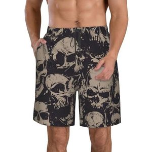 PHTZEZFC Cool Skull Graphics Print strandshorts voor heren, zomershorts met sneldrogende technologie, licht en casual, Wit, XL