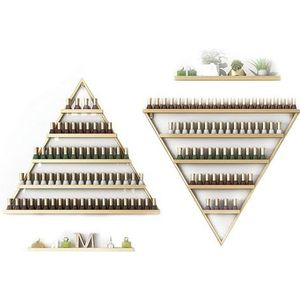 Metal Wall Mounted Nail Polish Storage Racks, Triangular Display Rack Cosmetic Display Cases Essential Oil Organizers for Storage of Nail Polish Bottles(Gold)