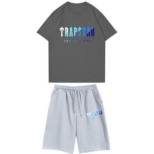 Trapstar kinder T-shirt met korte mouwen herensportpak,2-delige joggingbroek van trapstar-katoen met korte mouwen,100-160,jongen,deerntje,Zomer casual trainingspak(Color:19,Grootte:150(child))