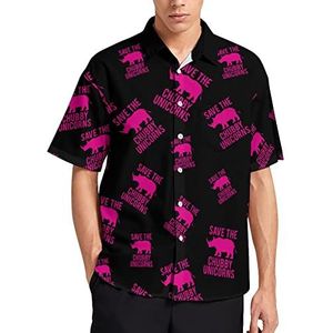 Save The Chubby Unicorns T-shirt met korte mouwen voor heren, casual button-down, zomer, strandtop met zak