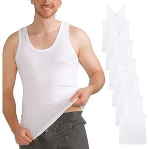 MT Set van 6 katoenen onderhemden voor heren, zwart, wit, Classic Mix - fijne rib of dubbele rib, dubbele rib wit, L