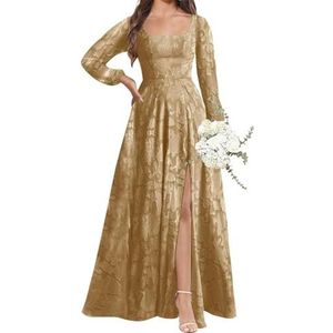 WSEYU Jacquard satijnen bruidsmeisjesjurk voor bruiloft met spleet, galajurken, plooien, cocktailjurken, grote maten, Taupe, 32