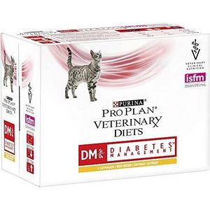 PURINA PRO PLAN Veterinary Diets DM Diabetes Management Kip | 10 x 85 g | dieetvoeding voor volwassen katten in een vershoudzak | ter vermindering van overgewicht