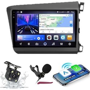 Android 14 Autoradio Navi voor H-onda Civic LHD/RHD (2012-2015) 9-inch QLED-scherm Autoradio met Carplay Android Auto GPS-navigatie met BT5.0 HIFI FM 5G-WiFi SWC RDS MIC,M120s