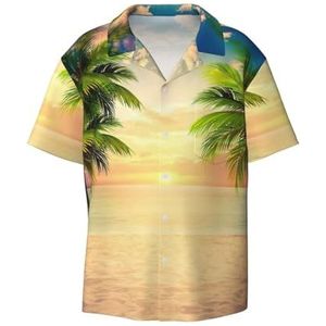 Beach Sunset 2 Print Button Down Shirt Korte Mouw Casual Shirt voor Mannen Zomer Business Casual Jurk Shirt, Zwart, XXL