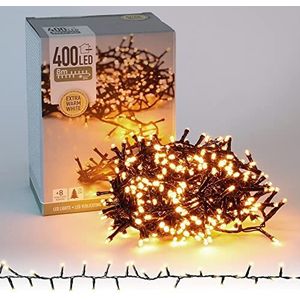 ECD Germany LED Cluster Lichtketting 8m 400 LEDs Extra Warm Wit, 8 Modi, Stroom Aangedreven, IP44 Waterdicht, Binnen en Buiten, Kerstverlichting Kerstboom Cluster Lichtketting Getuft Lichtketting