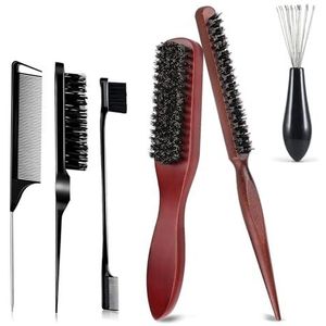 PMELCXD Luxe Set van Stuks Wildzwijnborstels - Slanke Bun Borstel, Teasing Haarborstel, Boorborstel & Baardborstel voor Mannen - Zachte Natuurlijke Haren voor Haar en Baard Styling