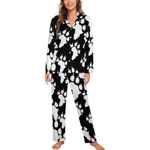 Lion Paw Print Lange Mouw Pyjama Sets voor Vrouwen Klassieke Nachtkleding Nachtkleding Zachte Pjs Lounge Sets