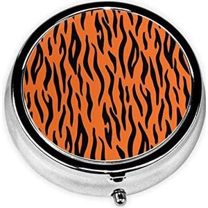 Tijgerstrepen oranje patroon print pillendoos 3 compartimenten kleine pillenhoes met spiegel pillenorganisator voor outdoor reizen zak portemonnee