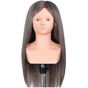 Trainingshoofd Mannequin met Schouder 24'' 80% Echt Haar Kapsels Kapper Oefenhoofd Vlechthoofd(70Real Hair Grey-)
