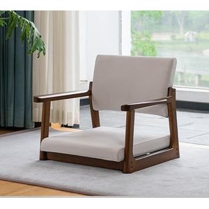 FZDZ Japanse massief houten tatami-stoel zonder poten met armleuningen rugleuning vloerstoel comfortabel kussen lage kruk geschikt voor raam, kantoor, thuis (G)