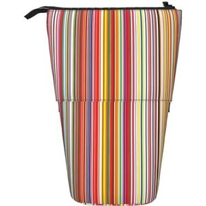 Nbtghga Kleurrijke strepen. Print Potlood Telescopische Klassieke Kunsten Stand Up Potlood Case Organizer Potlood Houder Make-up Tas Gift, Zwart, Eén maat