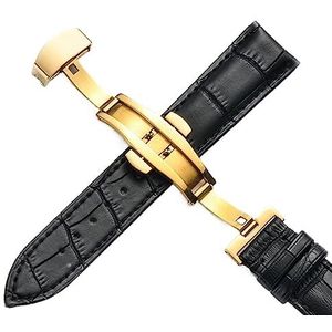 LUGEMA Lederen Horlogeband Rose Goud Vlinder Gesp Horloge Band Croco Graan Armband Compatibel Met Horlogebandje 16 18 19 20 21 22 Mm Cinta (Color : Beige, Size : 19mm)