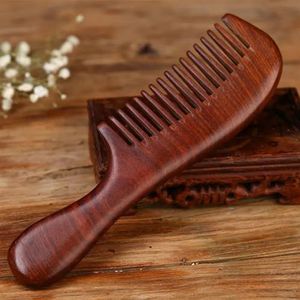 Handgemaakte natuurlijke sandelhout haarkammen antistatische houtgeur natuurlijk haar ontklitter houten kam (maat: zwarte middelste tand)