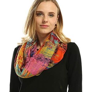 Infinity sjaal voor dames, zachte ronde sjaal, loopsjaal, colsjaal, lichte geruite sjaal, oranje, M