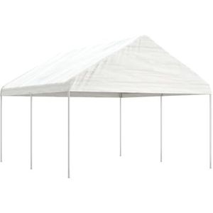 Gecheer Paviljoen met dak, tent, partytent, tuinpaviljoen, waterdicht, gordijnen voor evenementen en luifels, paviljoen, wit, 4,46 x 4,08 x 3,22 m, van polyethyleen