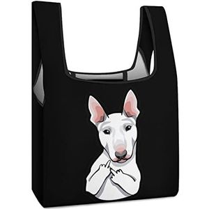 Dog Bull Terrier met middelvinger herbruikbare boodschappentassen opvouwbare boodschappentassen grote opvouwbare draagtas met lange handgrepen