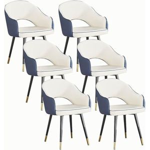 GEIRONV Office Lounge Chair Set van 6,Leisure Living Dining Room Accent Arm Water Proof Leather Side Chair met Carbon Steel Legs Eetkamerstoelen Eetstoelen (Color : Blue+white, Size : 82 * 46 * 43cm)