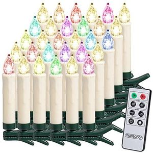 Deuba LED Kerstverlichting Kerstboomkaarsen Set van 30 Batterij Draadloze Timer Dimbare Afstandsbediening Kleurrijk