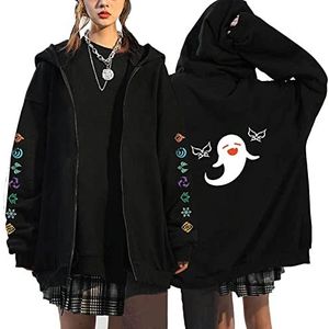 Genshin Impact merch Hooded Pullover Hoodie Vrouwen Unisex Warm Jumper Jacket Hooded Sweatjack Zip-up Hoodie 3D Print Anime kleding Cosplay (Color : zwart, Size : L)