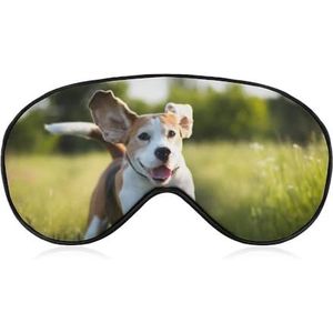 Happy Playful Beagle Dog Running met vliegende oren slaapmasker met verstelbare riem, comfortabel zacht oogmasker, slaaphulp, lichtblokkerende oogmaskers