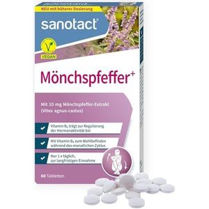sanotact Monnikpeper (60 tabletten) • hoge dosis met 10 mg monnikspeper tablet • cyclusarmonie en hormoonbalans • vitamines voor vrouwen • vitamine B6, magnesium, pantotheenzuur • veganistisch