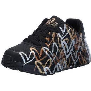 Skechers Uno Lite Metallic Love Sneaker voor meisjes, Zwart Goud, 6 UK