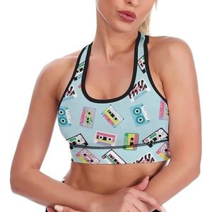 Muziek Tapes in Retro 80s Stijl Ademend Sport BH's voor Vrouwen Draadloze Workout Yoga Vest Ondergoed Racerback Crop Tank Top S