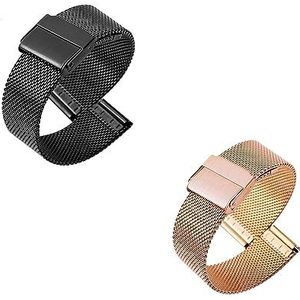 Milanese Metalen Horlogeband 2 Stuks, 10 12 14 16 17 18 19 20 21 22MM Snelle Ontgrendeling Voor Conventionele Horloges Of Smartwatches-polsbandjes (Color : Black+Rose Gold, Size : 20MM)