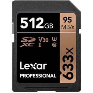 Lexar Professional 633x 512GB SD Kaart, SDXC UHS-I Geheugenkaart, Tot 95 MB/s Lezen, voor Middelgrote DSLR, HD-Camcorder, 3D-Camera (LSD512CBEU633)