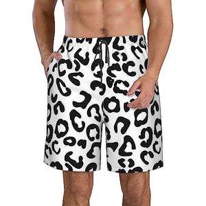 JIAWUJYNB Zwarte en witte strandshorts voor heren, met luipaardprint, lichtgewicht, sneldrogend, zwembroek met trekkoord en zakken, Wit, XL