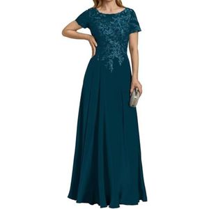 AHERKLL Kant Applique Moeder Van De Bruid Jurken Korte Mouw A-lijn Formele Avond Feest Grootmoeder Jurken HAH039, Turkoois, 32