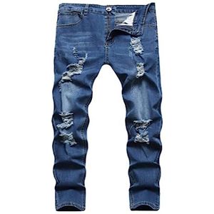 Heren Stretch Rechte Pijp Jeans Casual Regular Fit Klassieke Basic Denim Broek(Blue,XXL)