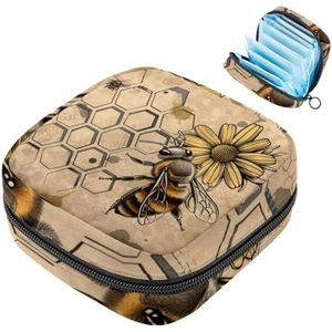 Maandverband Opbergtas Menstruatie Cup Pouch Meisjes Reizen Grote Capaciteit Make-up Maandverband Organizer, Geel Bloemen Honing Bee
