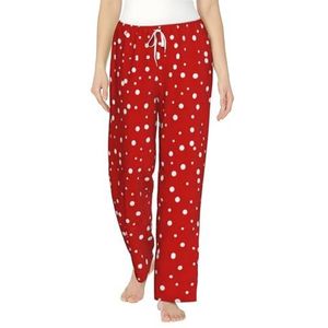 Rood En Wit Polka Dots Print Flanellen Pyjama Broek Met Zakken Warme Slaap Lounge Broek Pyjama Pj Bottoms Nachtkleding, Zwart, S